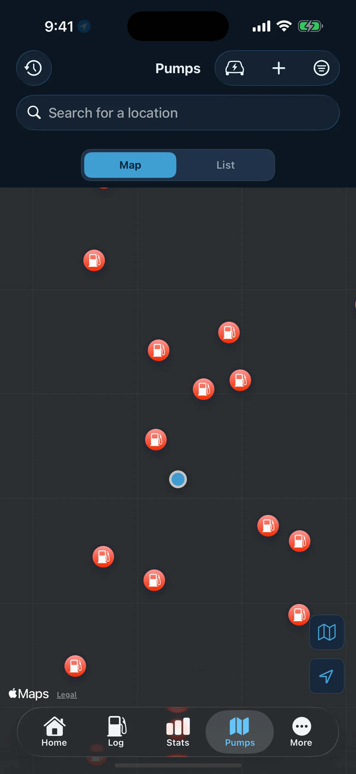 Pumps — fuel stations on a live map
